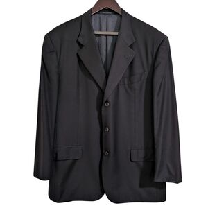 Enrico Isaia Napoli Black Handmade Wool Blazer Suit Jacket EU 56 US 46 R